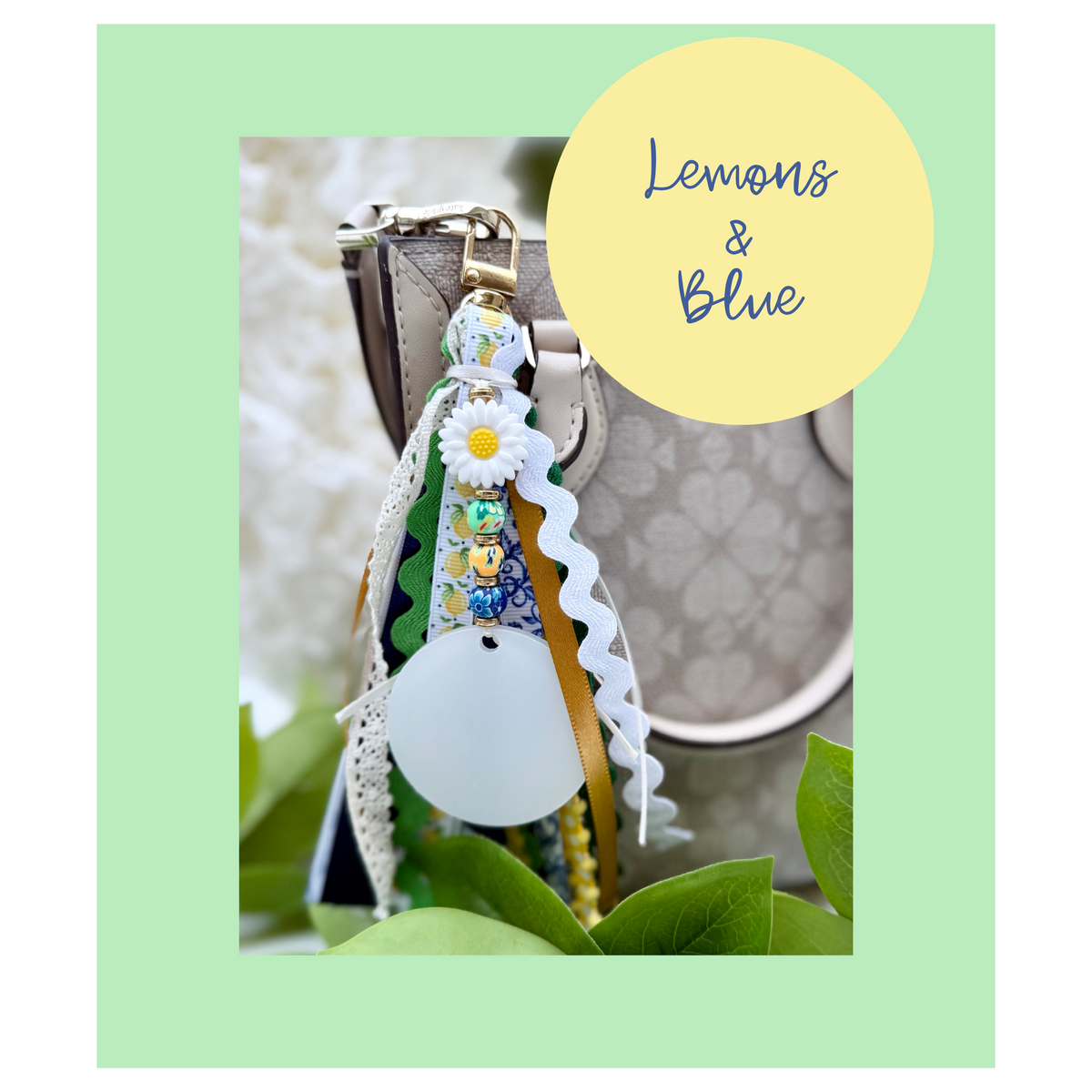 Personalized Bag Charm-Lemons and Blue