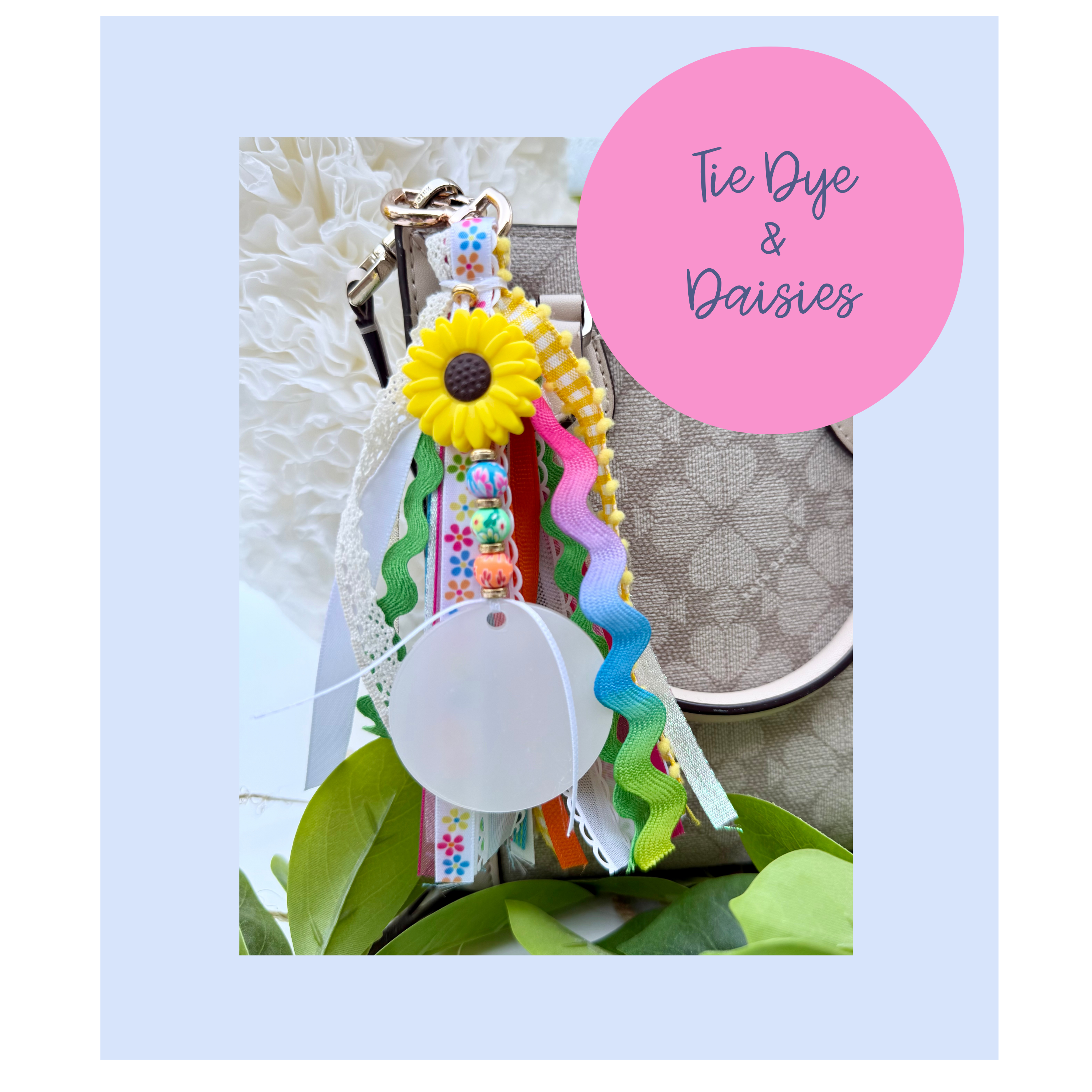 Personalized Bag Charm-Tie Dye and Daisies